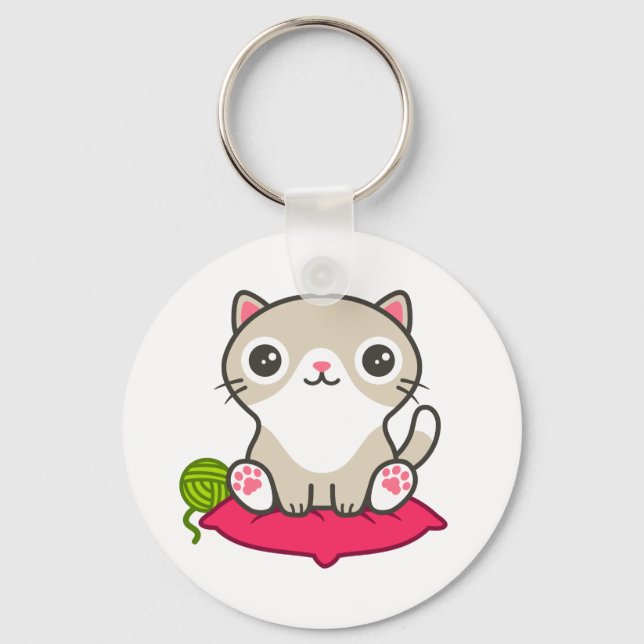 Cute Kitty Illustration Key Ring (Front)