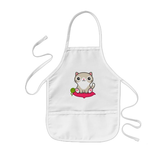 Cute Kitty Illustration Kids Apron (Front)
