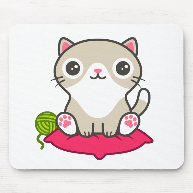 Cute Kitty Illustration Mouse Pad (Front)
