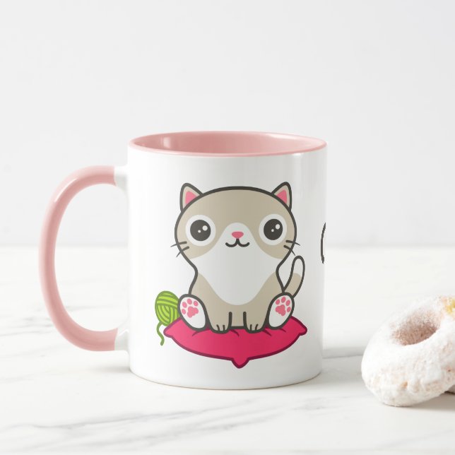 Cute Kitty Illustration Mug (With Donut)