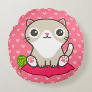 Cute Kitty Illustration Round Cushion