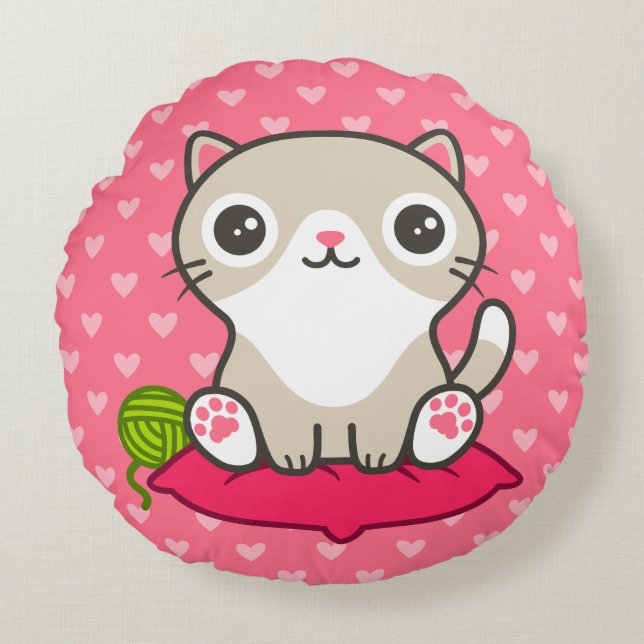 Cute Kitty Illustration Round Cushion (Front)