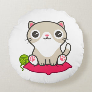 Cute Kitty Illustration Round Cushion