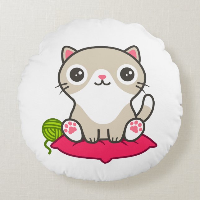 Cute Kitty Illustration Round Cushion (Front)