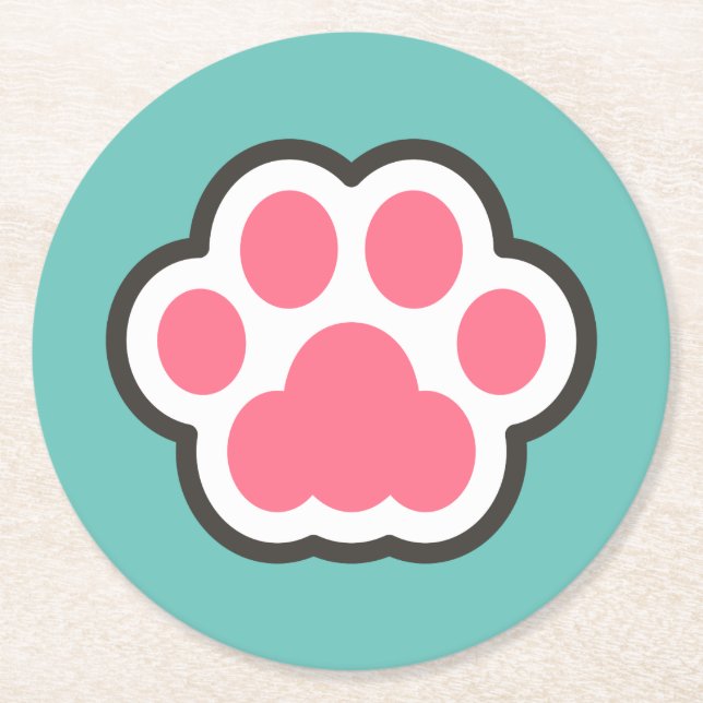 Cute Kitty Illustration Round Paper Coaster (Front)