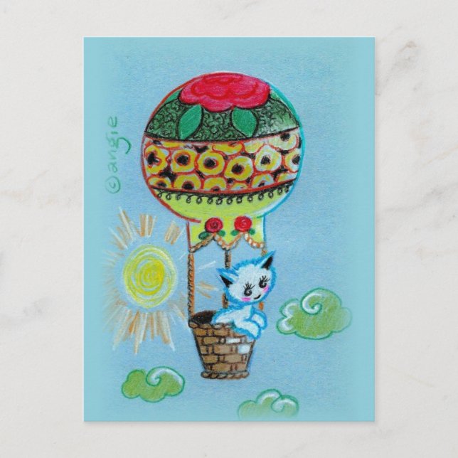 Cute Kitty in Hot Air Baloon Postcard (Front)