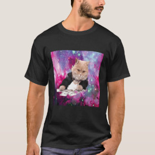 Cute kitty in space with money chilling hanging ou T-Shirt