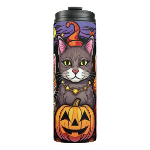 Cute Kitty & Jack-O'-Lantern Thermal Tumbler