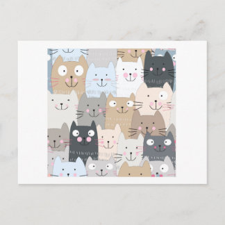 Cute kitty kitten cat blue gray pattern postcard