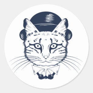 Cute Kitty Kitten Illustration Black White Cat Classic Round Sticker