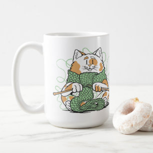 Cute Kitty Knitting Crafting Crafts Yarn Lover Cat Coffee Mug