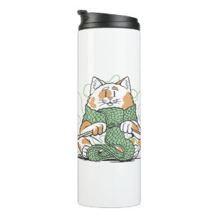 Cute Kitty Knitting Crafting Crafts Yarn Lover Cat Thermal Tumbler