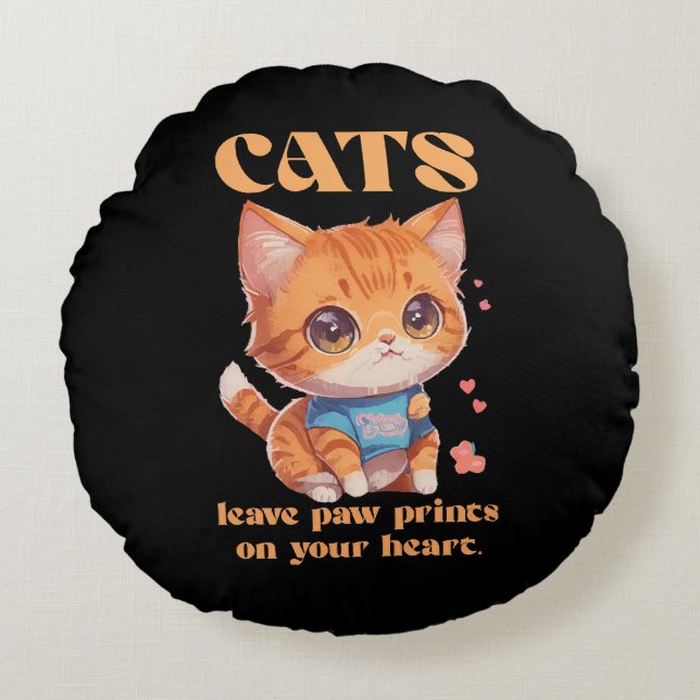 cute kitty love round cushion (Front)