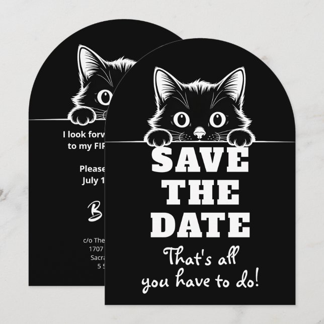 Cute Kitty Minimalistic Design - CAT 1 Save The Date (Front/Back)