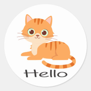 Cute Kitty Orange Tabby Kitten Cartoon Hello Cat Classic Round Sticker