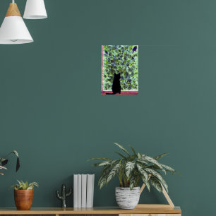 Cute Kitty Painting Black Cats Bird Watching! Poster