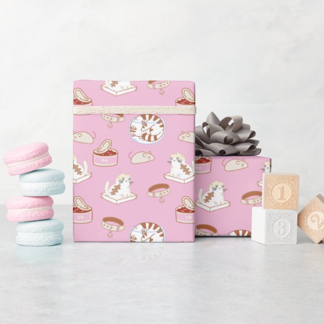Cute Kitty Pattern In Pink Wrapping Paper (Baby Shower)