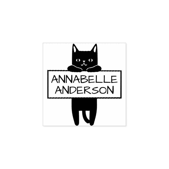 Cute Kitty Personalise Rubber Stamp (Imprint)