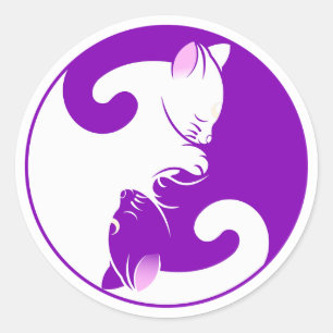 Cute Kitty Purple and White Yin Yang Cat Stickers