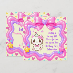 Cute kitty Purr-Fect Birthday Party Invitation