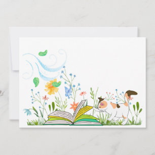 Cute Kitty Reading in the Garden Invitation