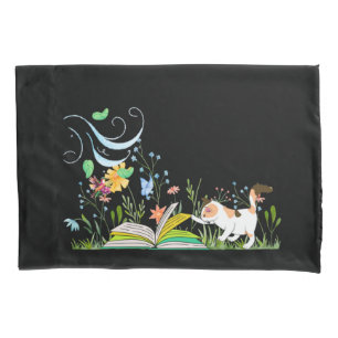 Cute Kitty Reading in the Garden Pillowcase