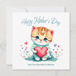 Cute Kitty Red Heart Mother's Day Card