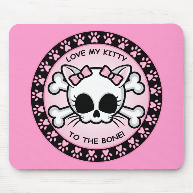 Cute Kitty Skull Mouse Pad (Front)
