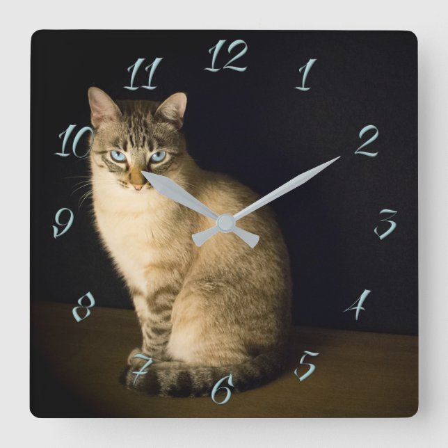 Cute kitty square wall clock (Front)