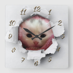 Cute kitty square wall clock