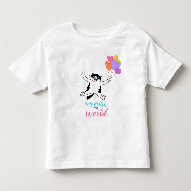 Cute Kitty Travel The World Toddler T-Shirt (Front)