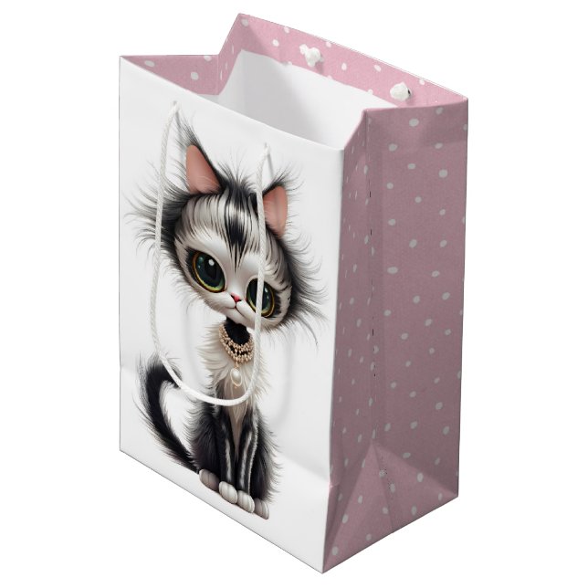 Cute Kitty Wearing a Pearl Necklace Medium Gift Bag (Front Angled)
