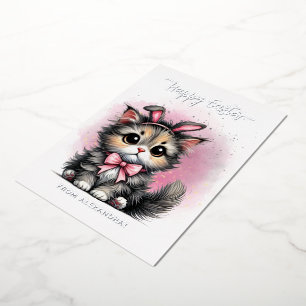 Cute Kitty With Bunny Ears Happy Easter Foil Holiday Card