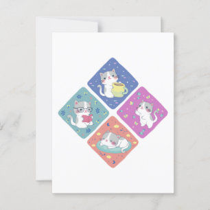 Cute Kitty's Busy Day Illustration Postcard