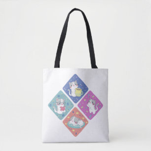 Cute Kitty's Busy Day Illustration Tote Bag