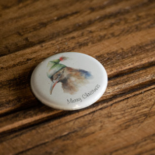 Cute Kiwi Bird in Christmas Elf Hat, custom 3 Cm Round Badge