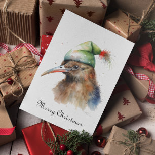 Cute Kiwi Bird in Christmas Elf Hat, custom Foil Holiday Card
