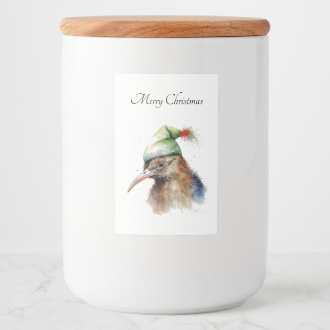 Cute Kiwi Bird in Christmas Elf Hat, custom Food Label (Front)