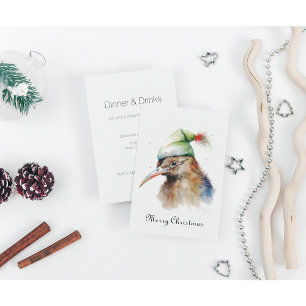 Cute Kiwi Bird in Christmas Elf Hat, custom Invitation