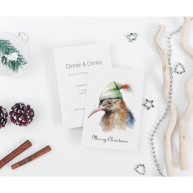 Cute Kiwi Bird in Christmas Elf Hat, custom Invitation (Creator Uploaded)