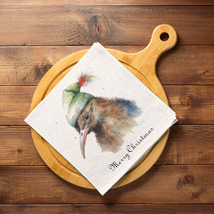 Cute Kiwi Bird in Christmas Elf Hat, custom Napkin
