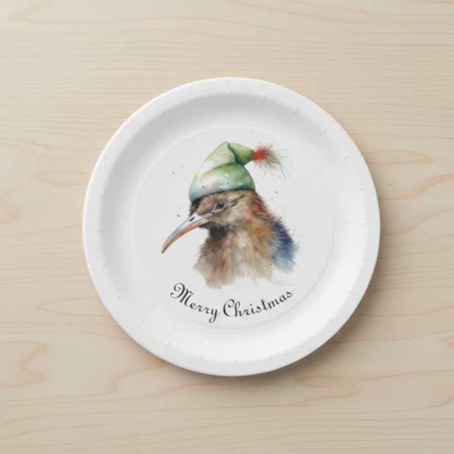 Cute Kiwi Bird in Christmas Elf Hat, custom Paper Plate (Creator Uploaded)