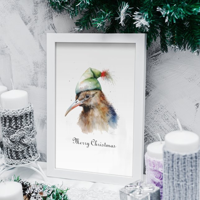 Cute Kiwi Bird in Christmas Elf Hat, custom Poster (Creator Uploaded)