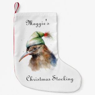 Cute Kiwi Bird in Christmas Elf Hat, custom Small Christmas Stocking