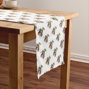 Cute Kiwi Bird in Christmas Elf Hat Short Table Runner