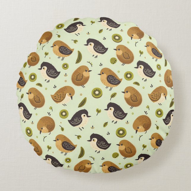 Cute Kiwi Birds Pattern Round Cushion (Front)