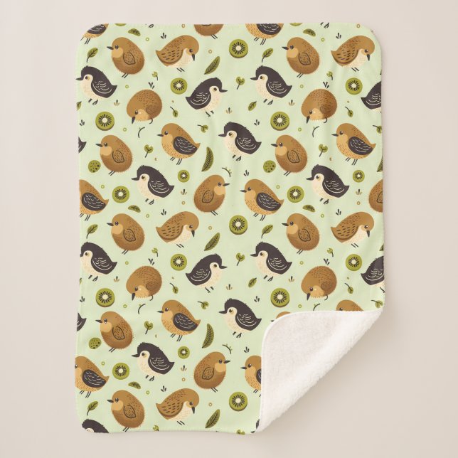 Cute Kiwi Birds Pattern Sherpa Blanket (Front)