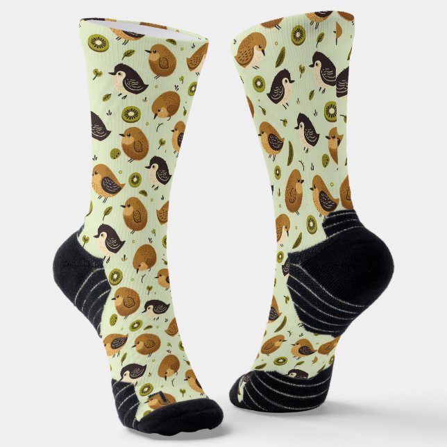 Cute Kiwi Birds Pattern Socks (Angled)