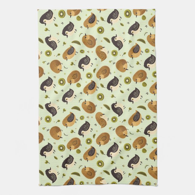 Cute Kiwi Birds Pattern Tea Towel (Vertical)