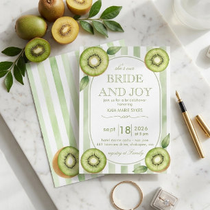 Cute Kiwi Fruit Sage Green Striped Bridal Shower Invitation